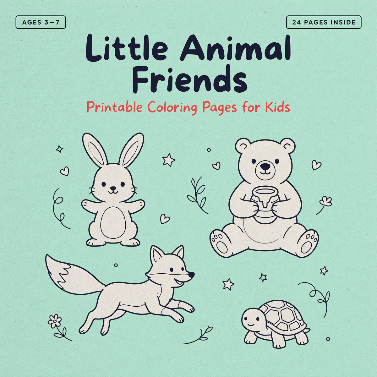 Little Animal Friends Coloring Book - Printable Animal Coloring Pages for Kids (PDF Digital Download)