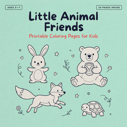 Little Animal Friends Coloring Book - Printable Animal Coloring Pages for Kids (PDF Digital Download)