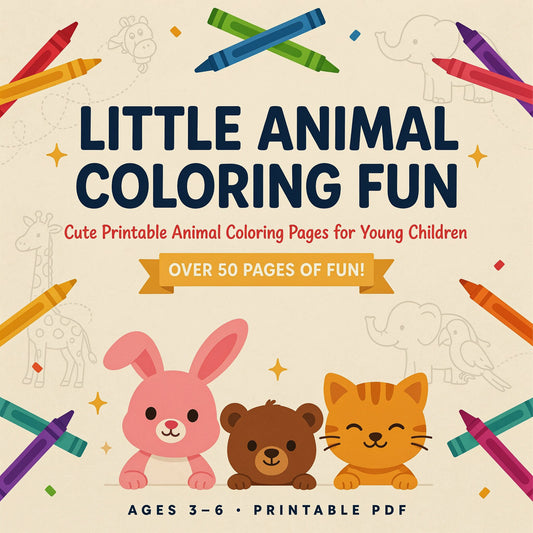 Little Animal Coloring Fun Cute Printable Animal Coloring Pages for Young Children (PDF Digital Download)