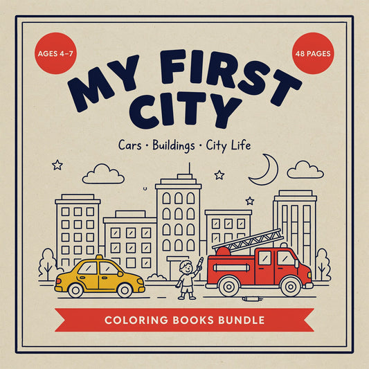 My First City Coloring Bundle (Pack) – Cars, Buildings & City Life (PDF Digital Download)