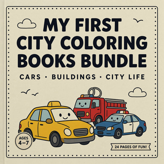 My First City Coloring Bundle (Pack) – Cars, Buildings & City Life (PDF Digital Download)