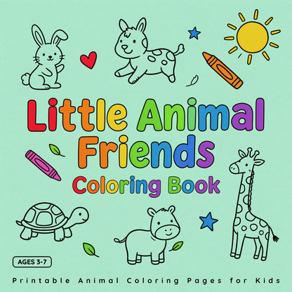 Little Animal Friends Coloring Book - Printable Animal Coloring Pages for Kids (PDF Digital Download)
