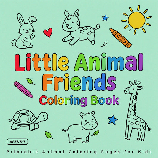 Little Animal Friends Coloring Book - Printable Animal Coloring Pages for Kids (PDF Digital Download)