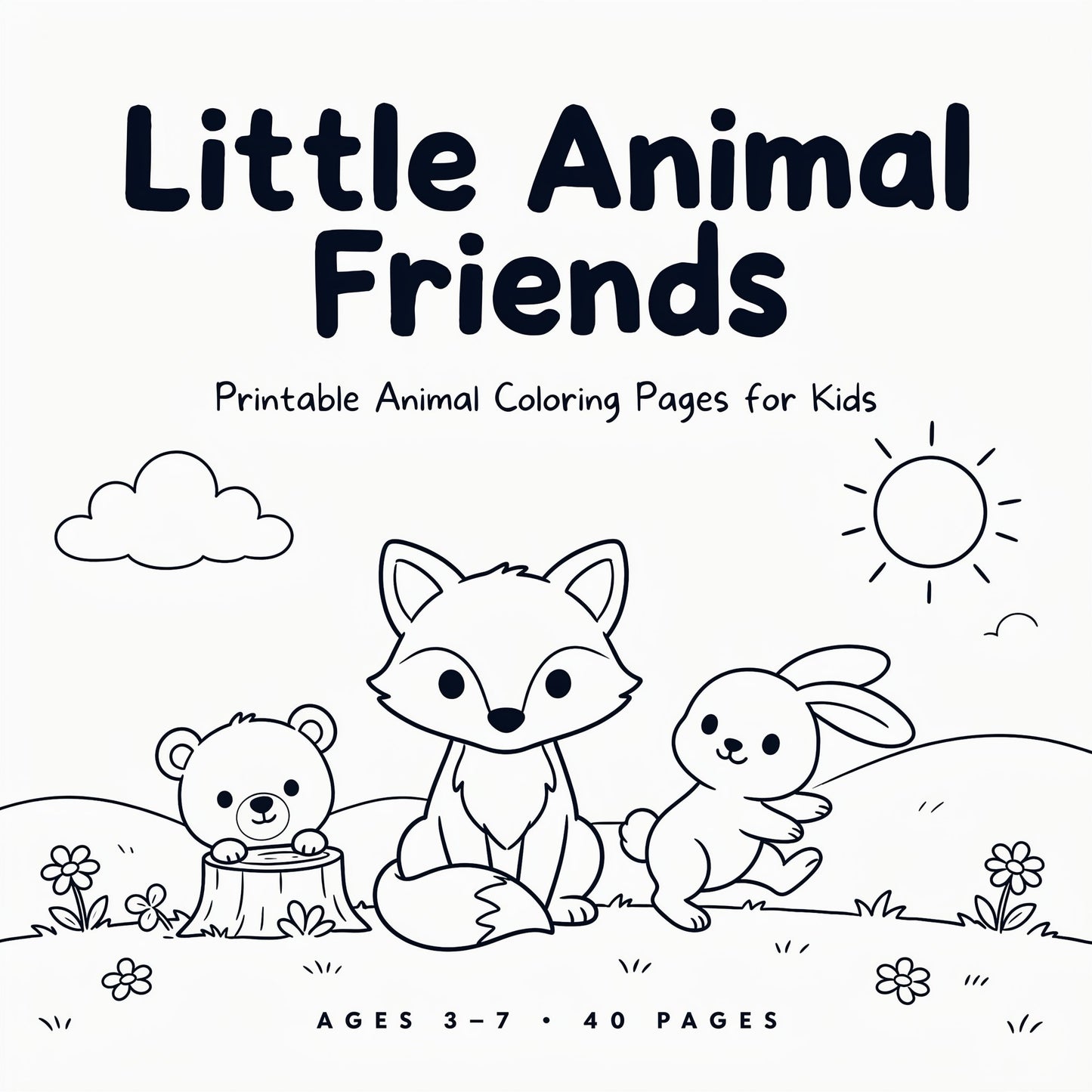 Little Animal Friends Coloring Book - Printable Animal Coloring Pages for Kids (PDF Digital Download)