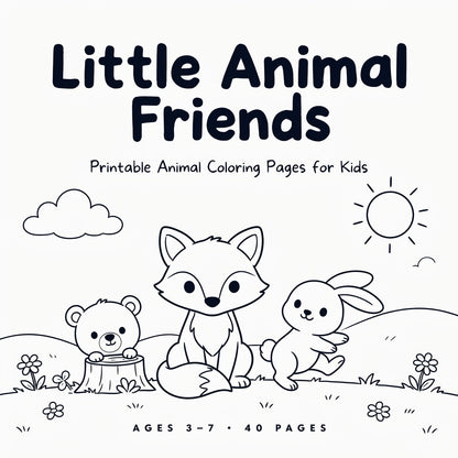 Little Animal Friends Coloring Book - Printable Animal Coloring Pages for Kids (PDF Digital Download)