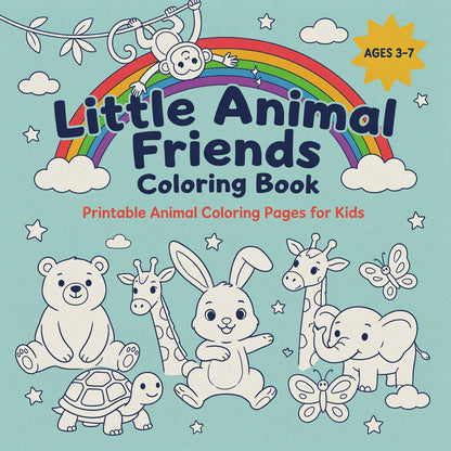 Little Animal Friends Coloring Book - Printable Animal Coloring Pages for Kids (PDF Digital Download)