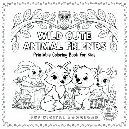 Cute Animal Friends – Printable Coloring Book for Kids (PDF Digital Download)