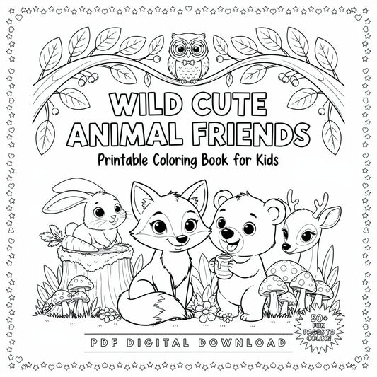 Cute Animal Friends – Printable Coloring Book for Kids (PDF Digital Download)