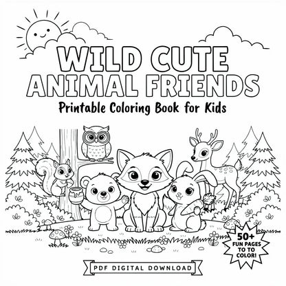 Cute Animal Friends – Printable Coloring Book for Kids (PDF Digital Download)