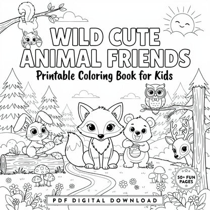 Cute Animal Friends – Printable Coloring Book for Kids (PDF Digital Download)