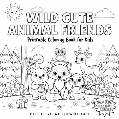 Cute Animal Friends – Printable Coloring Book for Kids (PDF Digital Download)