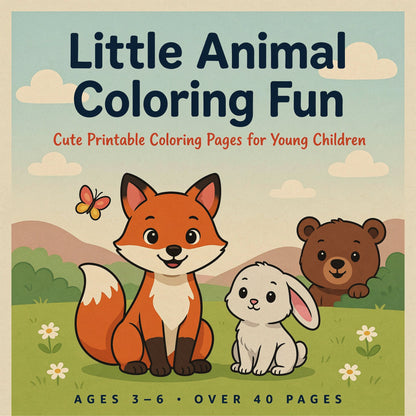 Little Animal Coloring Fun Cute Printable Animal Coloring Pages for Young Children (PDF Digital Download)
