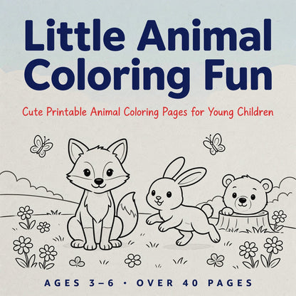 Little Animal Coloring Fun Cute Printable Animal Coloring Pages for Young Children (PDF Digital Download)