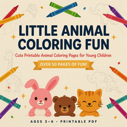 Little Animal Coloring Fun Cute Printable Animal Coloring Pages for Young Children (PDF Digital Download)