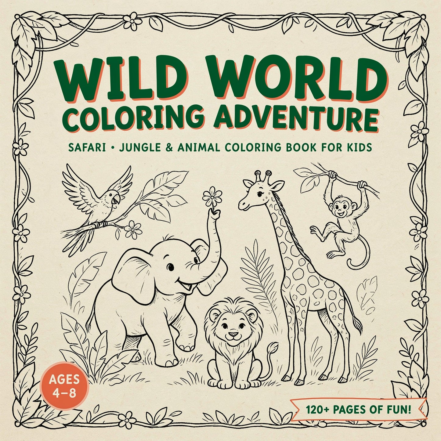 Wild World Coloring Adventure - Safari, Jungle & Animal Coloring Book for Kids (PDF Digital Download)