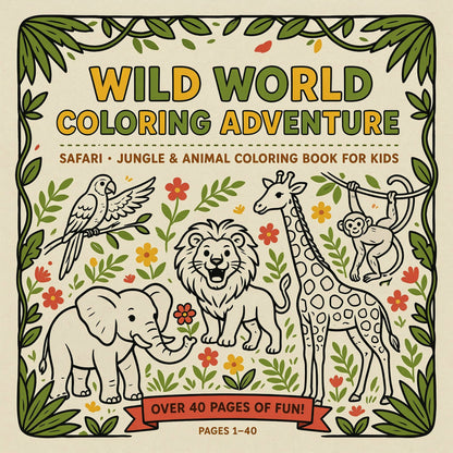 Wild World Coloring Adventure - Safari, Jungle & Animal Coloring Book for Kids (PDF Digital Download)