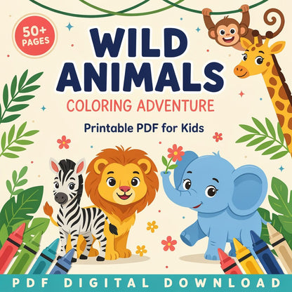 Wild Animals Coloring Adventure – Printable PDF for Kids (PDF Digital Download)