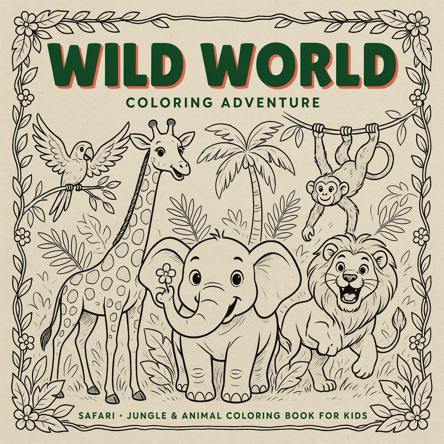 Wild World Coloring Adventure - Safari, Jungle & Animal Coloring Book for Kids (PDF Digital Download)