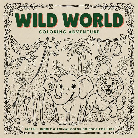 Wild World Coloring Adventure - Safari, Jungle & Animal Coloring Book for Kids (PDF Digital Download)